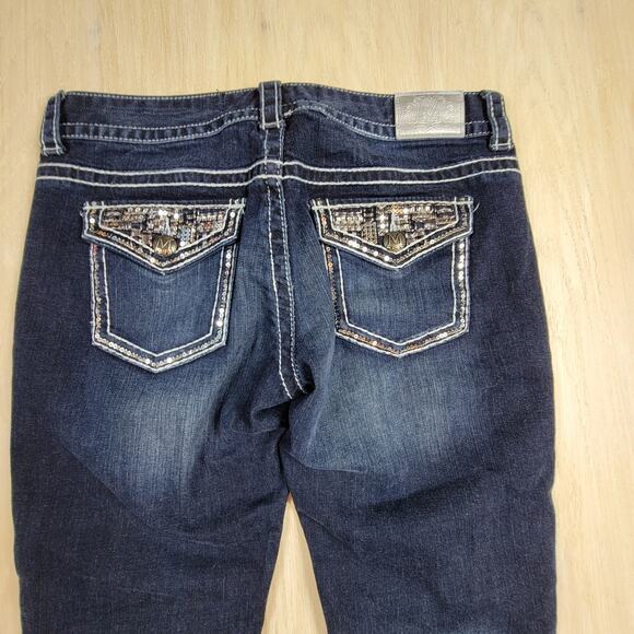 Maurices Premium Embellished Rhinestone Dark Wash Low Rise Denim Jeans 9/10 - Picture 7 of 12